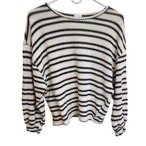 Hayden L.A. Black & White Striped Scoop Neck Banded Sleeve Sweater Size S